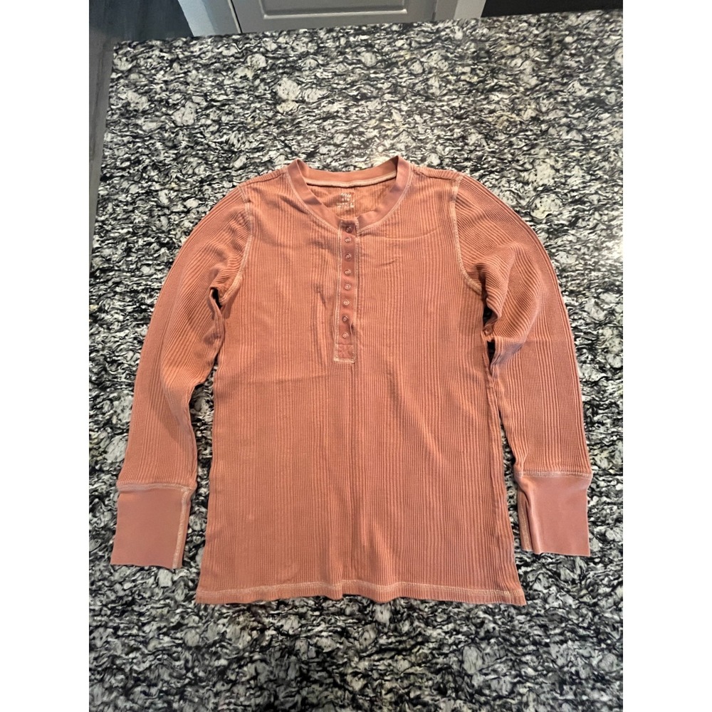 Aerie Road Trip Long Sleeve Henley Shirt Womens Medium Rust Orange Classic Fit